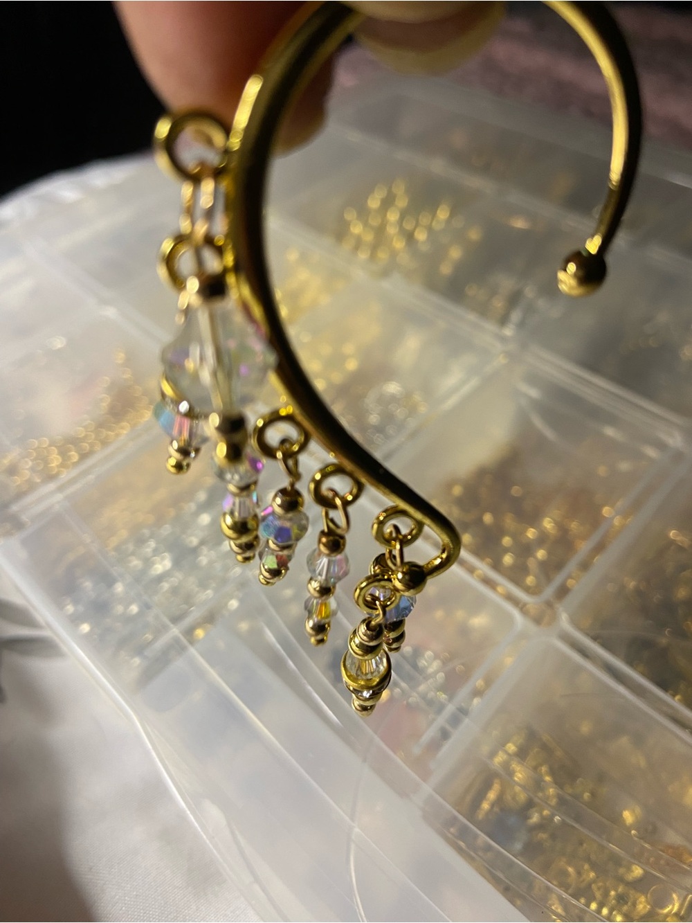 Gold-Tone Dangle Ear Cuff with Iridescent Crystal Beads